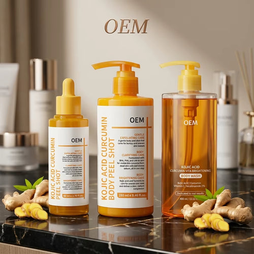 Wholesale 2 in 1 Face/Body Peel Shot Set Kojic Acid Curcumin Brightening Lightweight Natural Scent Exfoliating Body Wash PHA BHA